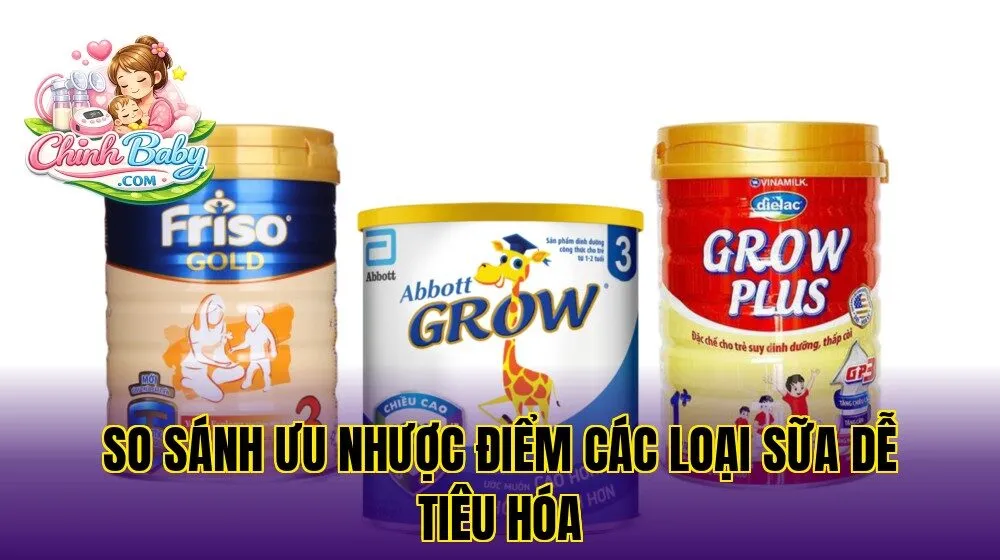 So sánh ưu nhược điểm các loại sữa dễ tiêu hóa
